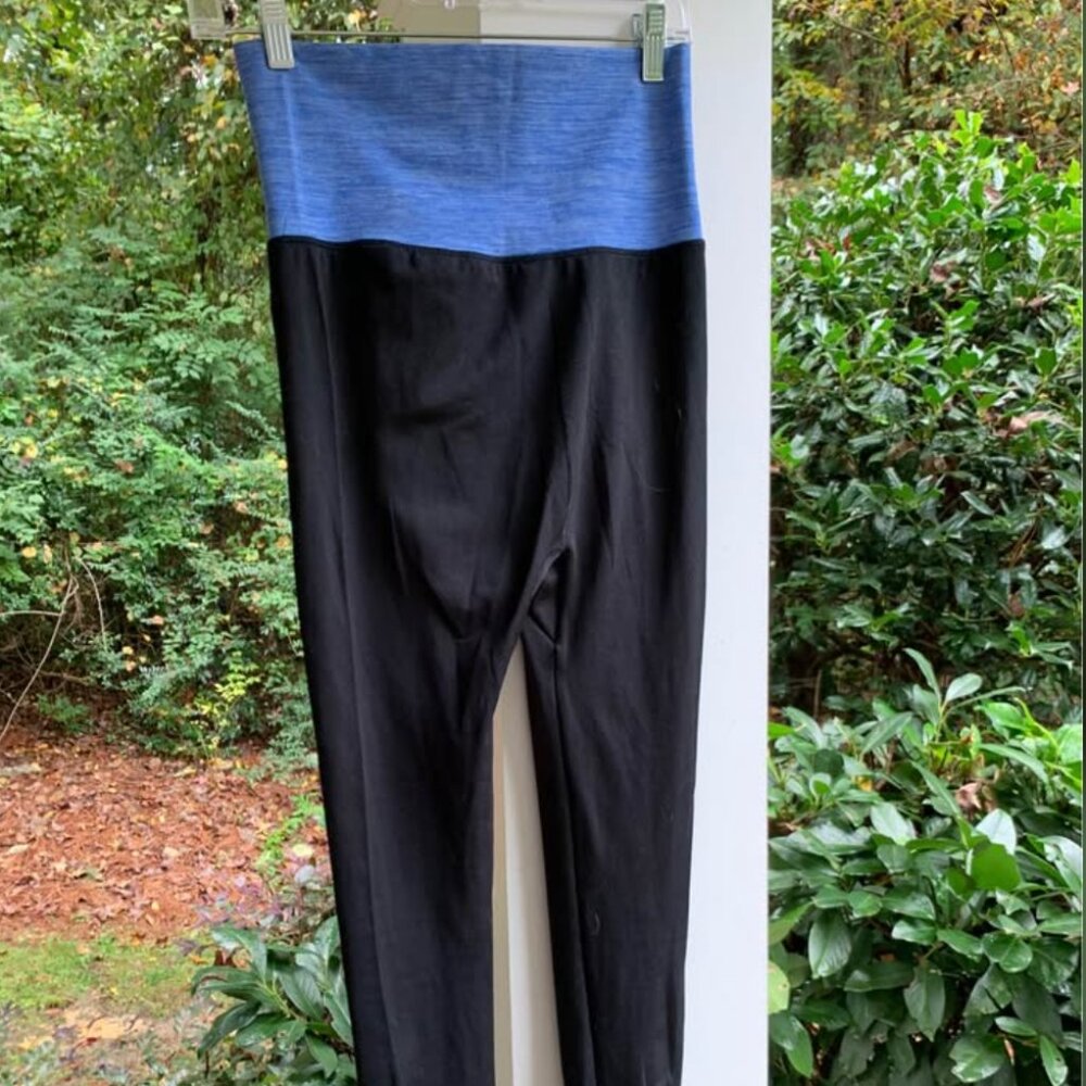 UNIQUE STRETCHY LEGGINGS BLACK BLUE PANEL SMALL MEDIUM